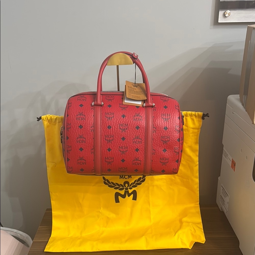 MCM Red Satchel Bag